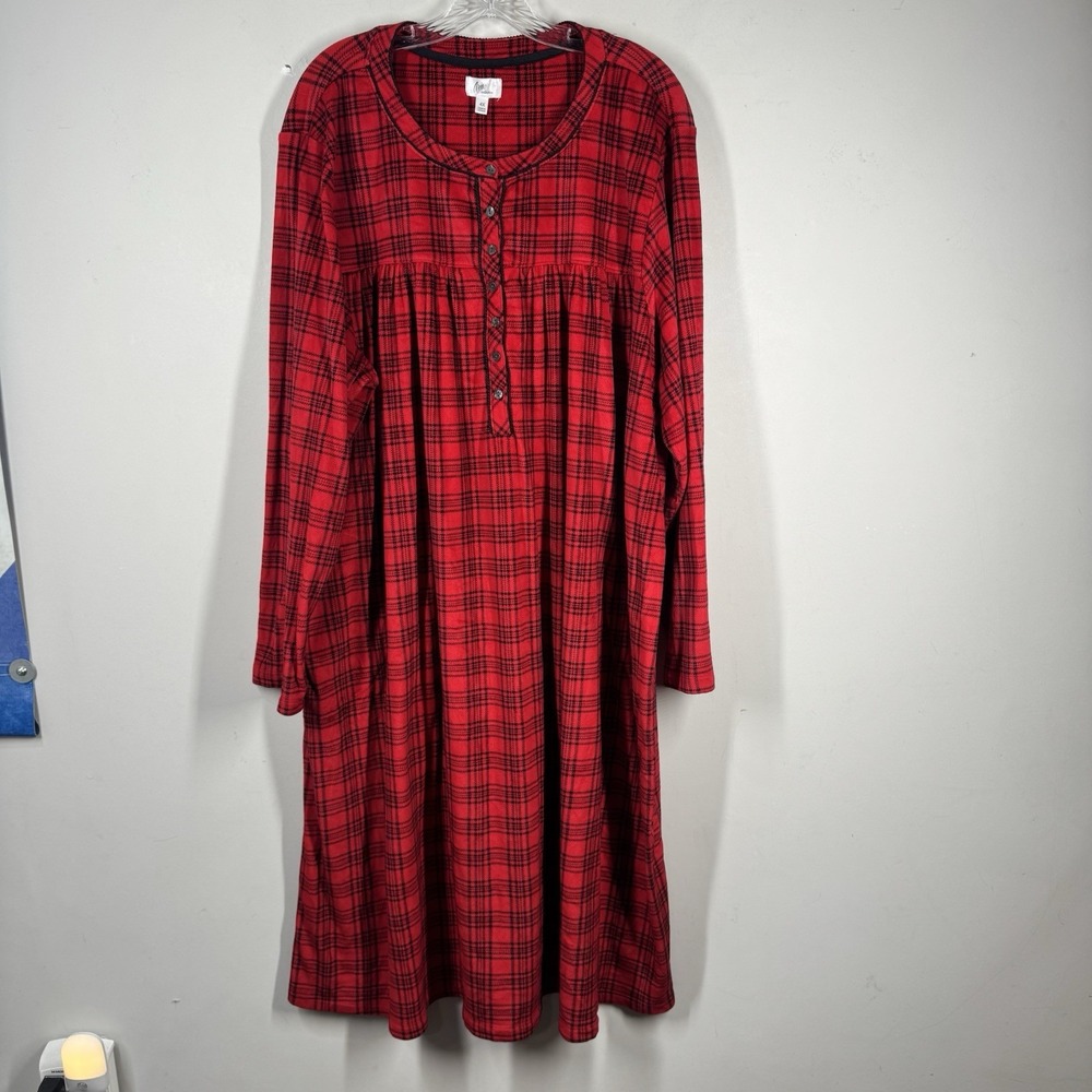 Aria Collection Nightgown Long Sleeve Velour Red Plaid Size 4X